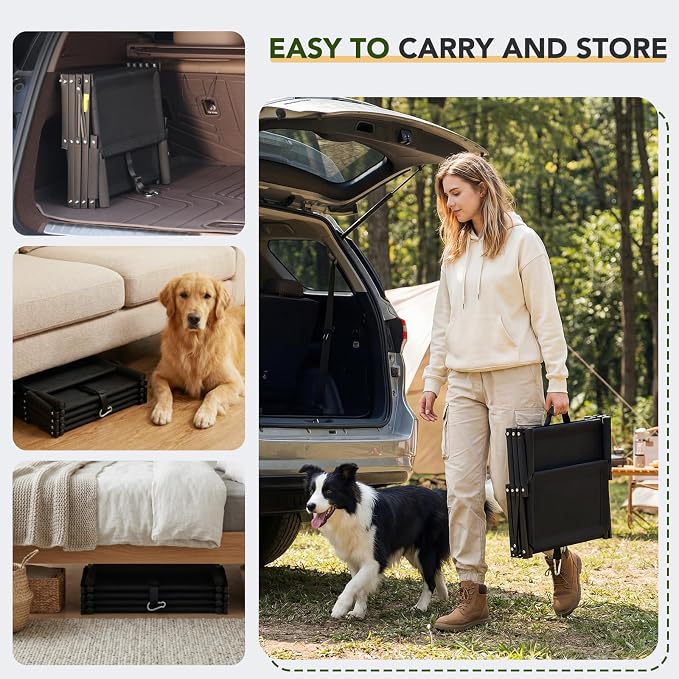 Extra Wide Dog Ramp for Car,Foldable Dog Steps for Truck SUV,150 Lbs | Non-Slip Oxford Surface,Sturdy Steel Frame,Anti-Scratch Handle,Adjustable Height,Light 10s Setup,Suitable for trunk