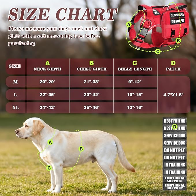 Service Dog Vest with Removable Backpack for Medium Sized Dog Red M | No Pull Adjustable Dog Harness with Pockets,Soft Padded Handles&Molle for Patches,Heavy Duty for Training Hiking Hunting