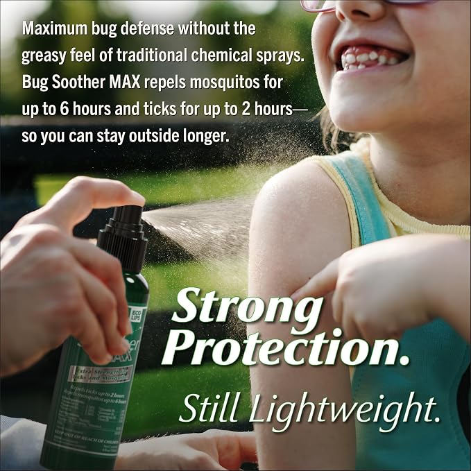 Bug Soother MAX DEET-Free Tick & Mosquito Repellent Spray, 4 oz (3 Count) | Extra Strength | Natural & Plant-Based | Safe for Entire Family | Woody/Herbaceous Aroma | Made in the USA