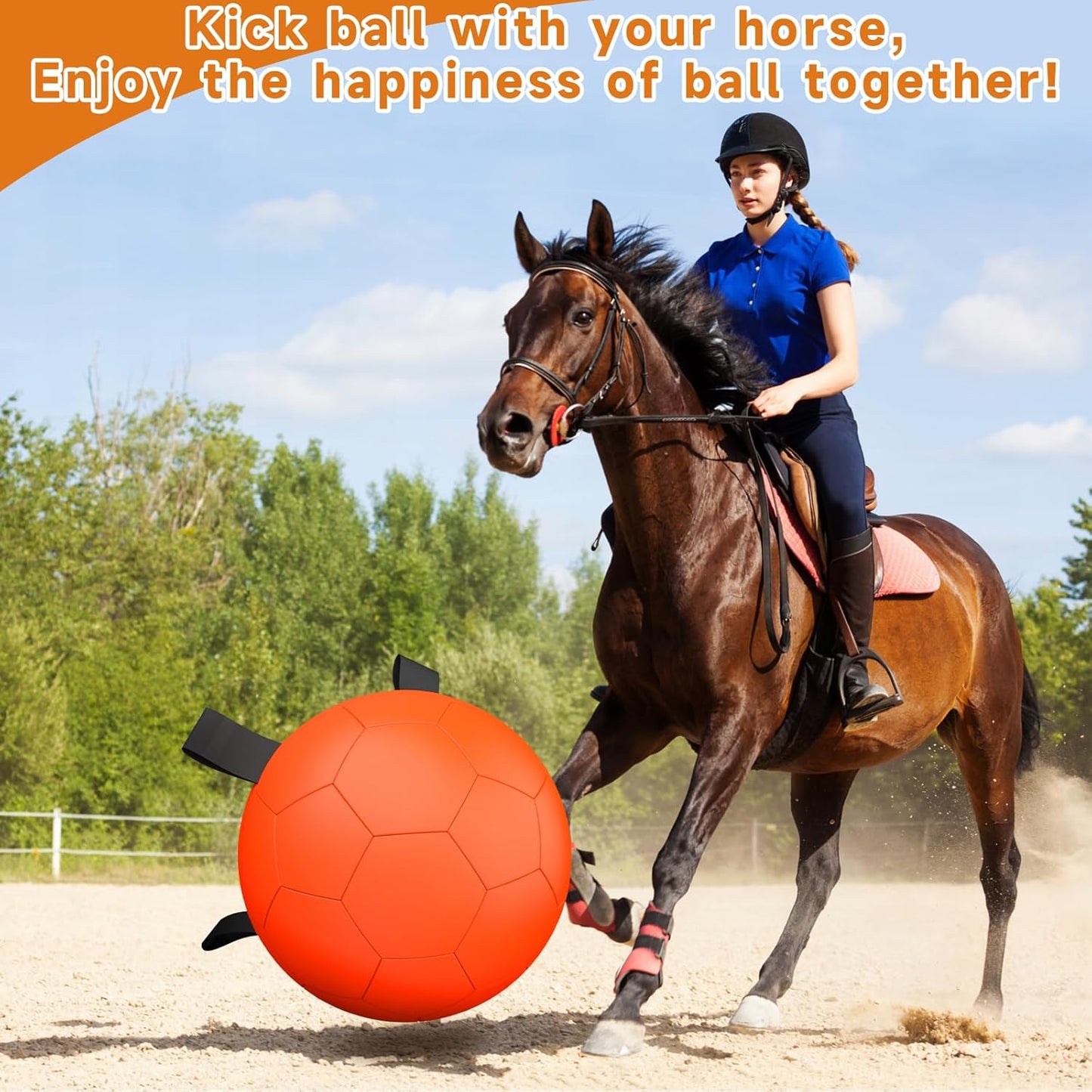 QDAN Herding Ball for Dogs, 25 inch Dog Balls with Straps, Giant Dog Toys Horse Toy, Dog Herding Ball for Australian Shepherd, Orange