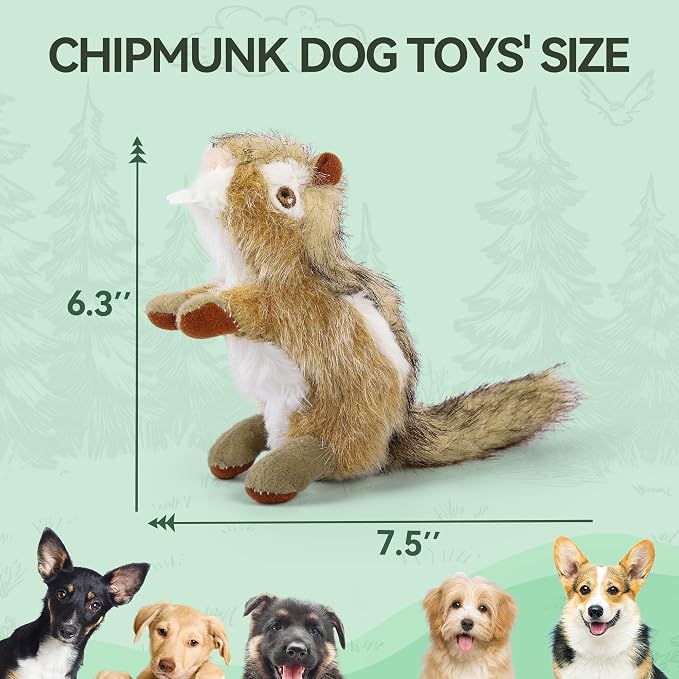 ALL FOR PAWS Chipmunk Squeaky Doy Toy, Squirrel Dog Toy for Small Medium Breed, Puppy Fetch Toy with Squeaker, Plush Chew Dog Toy, Classic-Chipmunk S