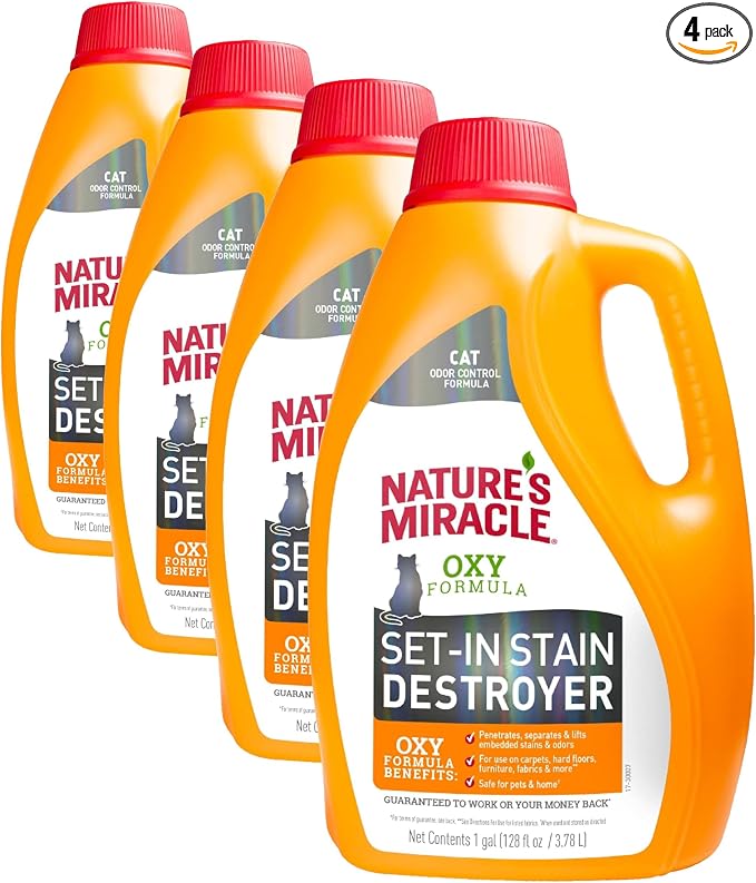 Nature's Miracle Set-In Stain Destroyer, 1 Gallon, For Cat Messes, Oxy Formula With Orange Scent (Pack of 4)