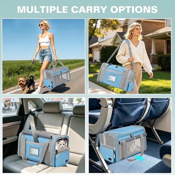 Soft Cat Carrier for Pets Up to 20 Lbs, Collapsible Cat Carrier Bag with Privacy Curtains, Airline Approved Small Pet Carrier for Small Medium Cats Dogs Puppy, Washable Soft Pet Travel Bag Dog Carrier