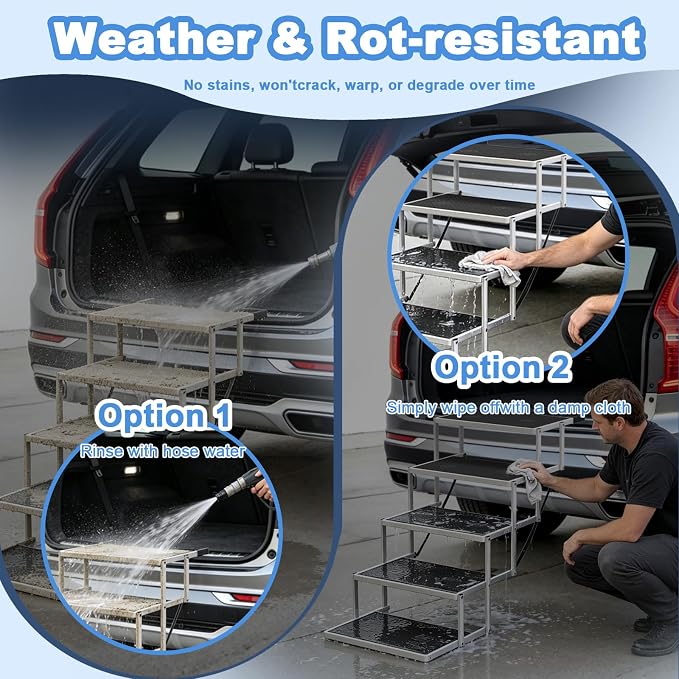 Dog Steps for Car & SUV – 5-Step Foldable Pet Stairs for Large Dogs, Non-Slip Heavy-Duty Plastic Dog Stairs, Lightweight & Portable Vehicle Access, Great Alternative to Dog Ramp for Truck