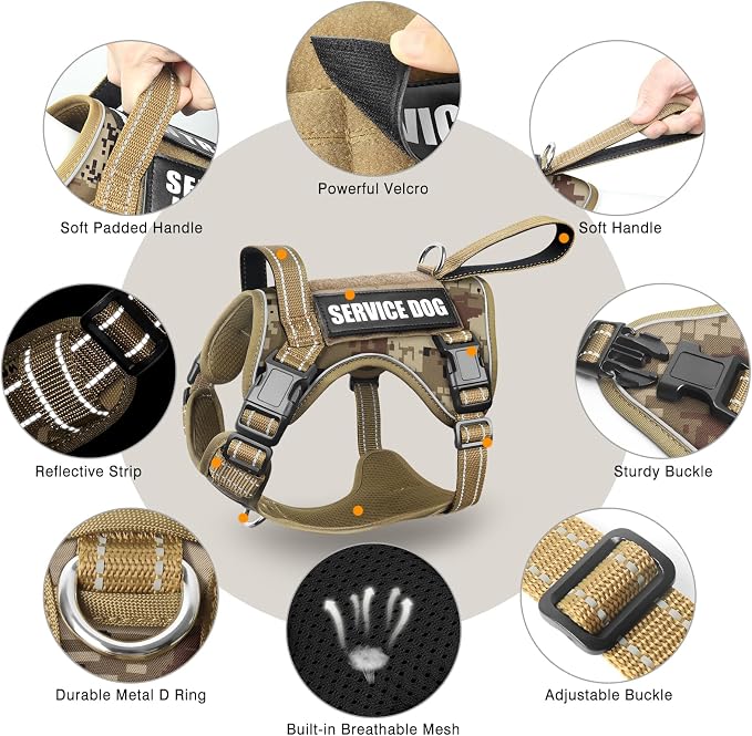 Tactical Dog Harness, No Pull Dog Harness for Medium Large Dogs with Handle & Molle, Military Service Dog Vest Harness in Training Pet Harness for Small Dogs