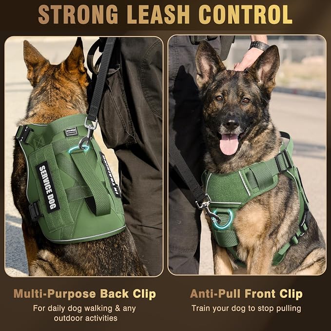 Tactical Dog Harness for Medium Dog, Heavy Duty Service Working MOLLE Vest with 10 Pet Patches, 2X Metal Buckle Vest for Training Hunting Walking