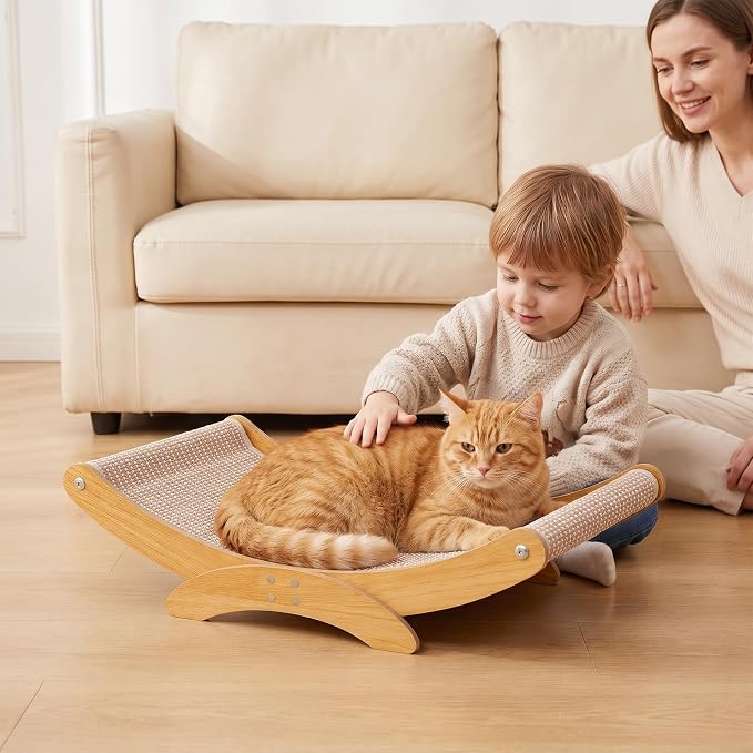 Cat Scratcher Bed for Indoor Cats, 23.6" Large Sisal Cat Scratching Board | Modern Cats Lounger/Hammock, Wood Frame Scratch Pad,Natural Sisal Scratch Post, Easy Assembly, Protect Furniture
