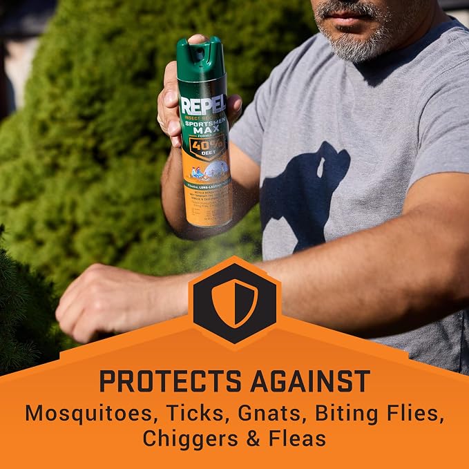 Repel Insect Repellent Sportsmen Max Formula 40% DEET 6.5 Ounces, Long-Lasting Aerosol Insect Repellent Spray Repels Mosquitoes, Ticks, Gnats, Biting Flies, Chiggers And Fleas, 6 Pack
