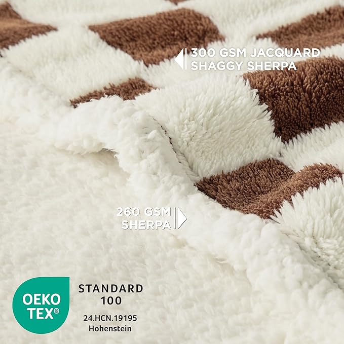 LE SURE Waterproof Dog Blankets for Medium Dogs Cute 3D Jacquard,30x40 | Puppy Blanket for Cat Aesthetic Gift, Warm Soft Sherpa Throw Washable, Reversible Pet Couch Protector, Brown Checks