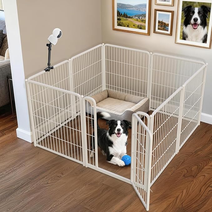FXW Homeplus Indoor Dog Playpen with Camera Mount, 32" H, 8 Panels | Calm Indoor Play Area, Wider Viewing Angles with Stable Support, for Small & Medium Dogs, Patented