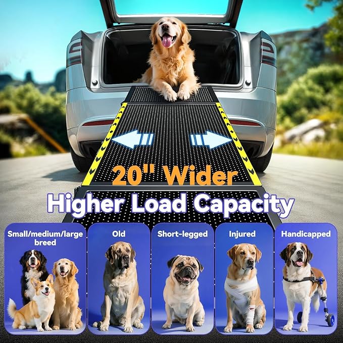 Pawaboo 67" L & 20" W Longest Dog Ramp for Car Foldable, Up to 200 LBS | Extra Wide Portable Pet Dog Ramps for Large Dogs, Dog Car Ramp for SUV/Truck/RV/Bed, Lightweight Ramps with Non-Slip Mesh, Bl
