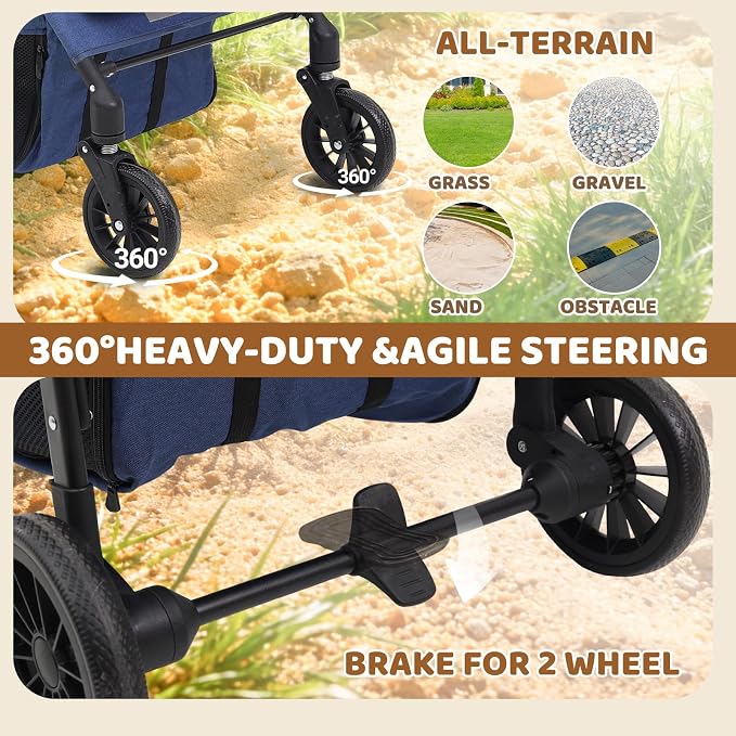 All-Terrain Pet Stroller for 2 Small Dogs/Cats, Heavy Duty 4-Wheel Dog Stroller for Medium Dogs up to 20 lbs, Foldable Pet Pram with Storage Basket, Cup Holder, Adjustable Handle & Weatherproof Cover