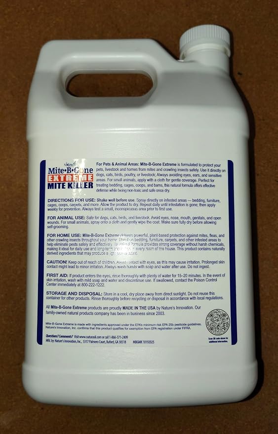 Mite-B-Gone Extreme Mite Killer Spray – 4 Pack (1-Gallon Jugs) | Large-Area Natural Mite Treatment for Farms, Coops, Barns, RVs & Outdoor Gear | Fast-Acting, Non-Toxic, Family-Friendly Formula