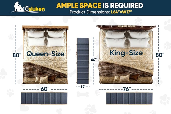 𝟐𝟎𝟐𝟔 𝐔𝐩𝐠𝐫𝐚𝐝𝐞𝐝 Dog Ramp for Bed, 64" Long Foldable Pet Ramp for Small Large Dogs, Dog Ramps for High Beds Car, High Traction with Platform 6 Adjustable Heights 24" to 30" Up to 220LBS Black