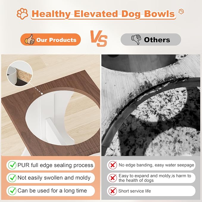 Piskyet Elevated Dog Bowls,Dog Bowl Stand, 9Cups 13.8"H_80oz Bowl-Farmhouse | Farmhouse Dog Bowls Stand, Raised Dog Bowl with 2 Stainless Steel Wooden Dogs Bowls for Medium Large Size Dogs