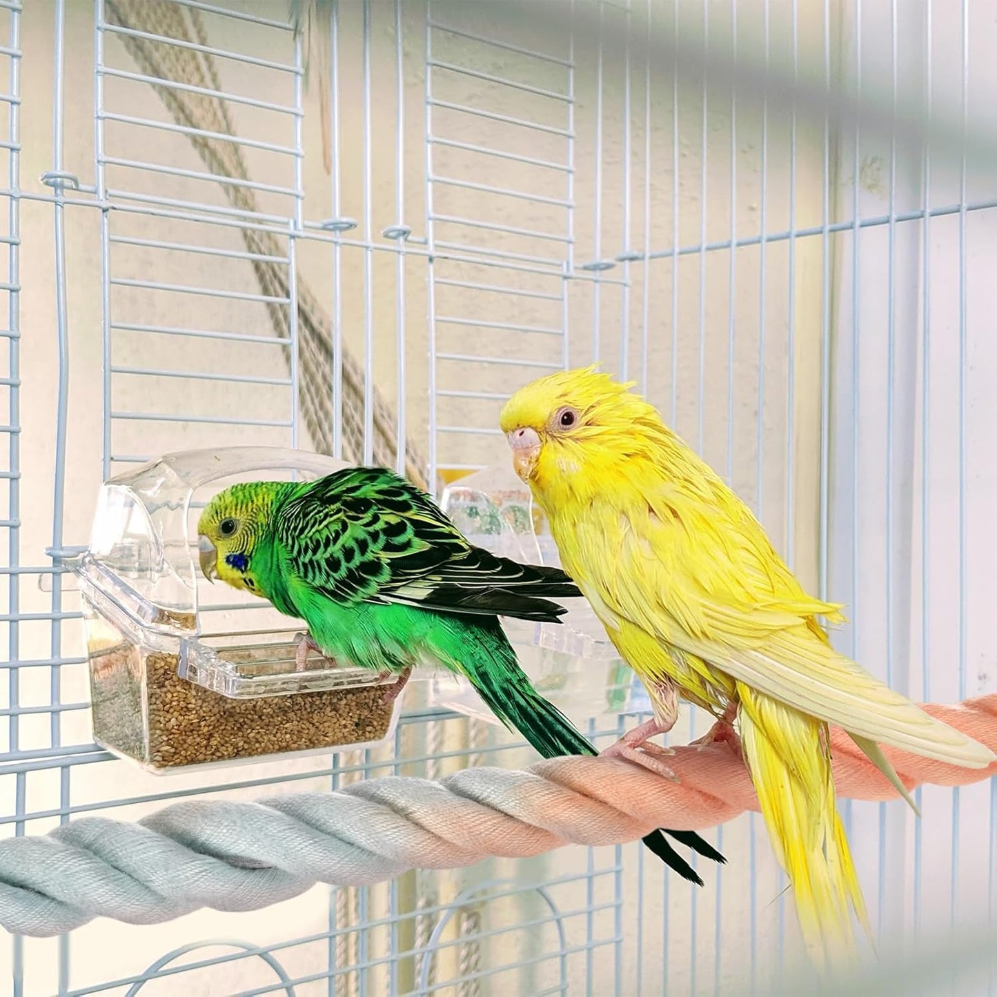 2-Pack Rope Perches for Bird Cages, 31.5 in Length Comfort Grip Flexible Rope Perch Beak & Paw Grinding for Parrots/Cockatiels/Parakeets, Bird Platform Sand [Pink Blue]