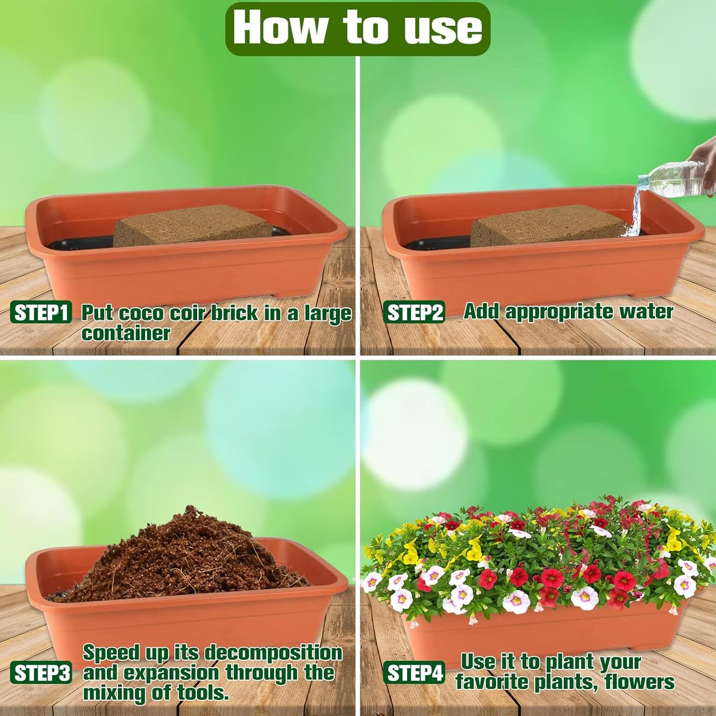 ZeeDix 5 Pack Premium Coco Coir Brick, Organic Compressed Coconut Coir Bricks Seed Starter Potting Soil for Plants, Coconut Fiber Substrate with Low EC & pH Balance for Gardening Flower Herbs