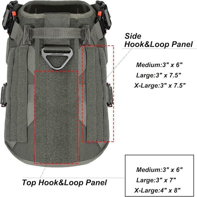 ICEFANG Tactical Dog Harness for X-Large Dogs,Full Metal Buckles Dog Vest | with MOLLE, Reflective,Adjustable,2 Leash Clips,Control Handle,No Pull,Soft Padded,Green,X-Large