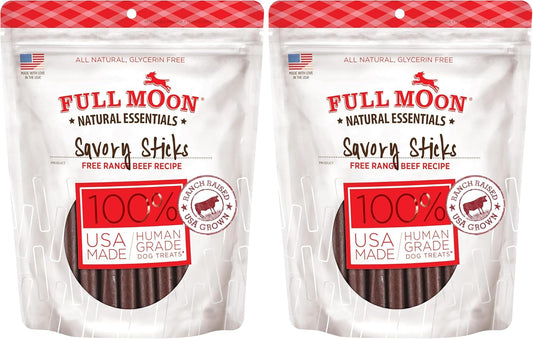 Full Moon All Natural Human Grade Dog Treats, Essential Beef Savory Sticks, 22 Ounce, 1.375 Pound (Pack of 2)