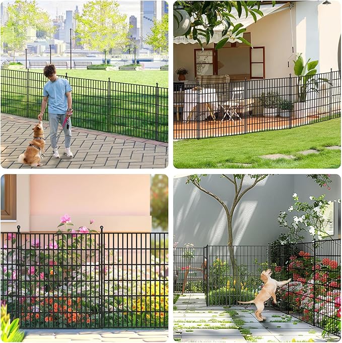 Toolterritary 5 Panels No Dig Garden Fence, 32 in(H) X12.1 ft(L) Metal Fence Panels, Thickened Rustproof Garden Fencing, Animal Barrier for Dogs, Rabbits, and Patio