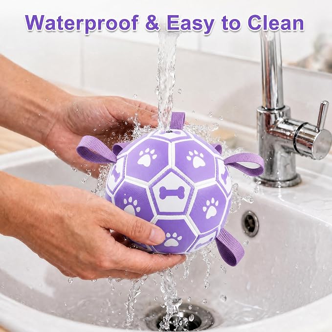 Dog Toys Balls, Dog Soccer Ball with Straps, Dog Birthday Gifts, Durable Balls for Small Medium Pet, Puppy Outdoor Toy, Pet Training Soccer Ball, World Cup Soccer (6 Inch) (Purple, Medium)