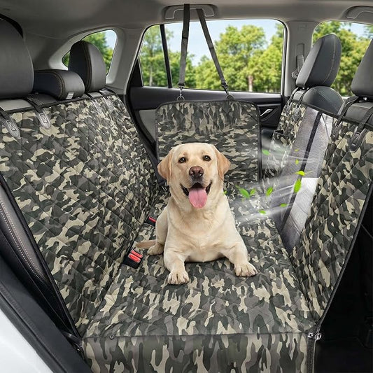 Dog Car Seat Cover, 600D Heavy Dute Car Seat Cover for Dogs Pets, 100% Waterproof Anti-Scratch Nonslip Dog Hammock for Cars, Seat Covers Protector with SeatBelt for Sedan SUV Truck Standard Camo