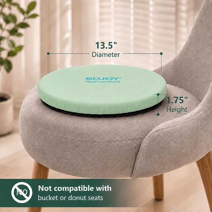Sojoy iGelComfort Deluxe Gel Swivel Seat Cushion with Supportive Memory Foam 360 Degrees Rotating Seat Cushion for Home,Stool Chair,Office (Green, 13.5 * 13.5 * 1.75 inches)