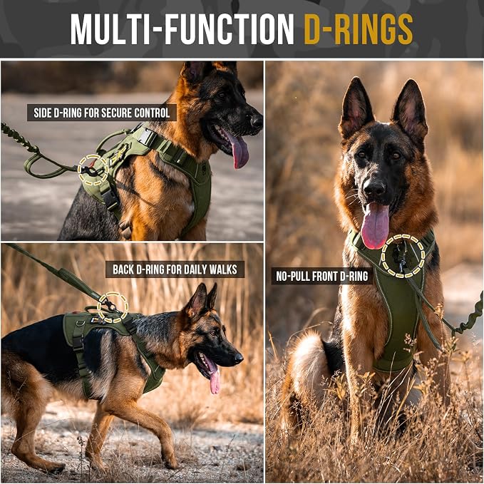 OneTigris No-Pull Easy Control Dog Harness Reflective Vest for Large Dogs | Military-grade 1000D Nylon Tactical Vest – Adjustable Dog Harness with Hook & Loop Panels for Walking, Hiking, Training