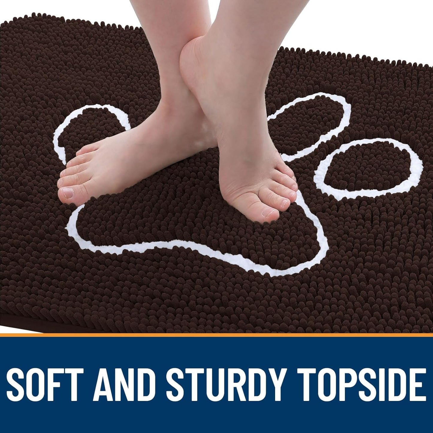 OLANLY Door Mat for Muddy Dog Paws 48x30, Ultra Absorbent Chenille Mud Doormat with Paw Print Design, Non-Slip Washable Doormat for Indoor Entryway, Quick-Dry Pet Bed Mats for Dirty Dogs, Brown