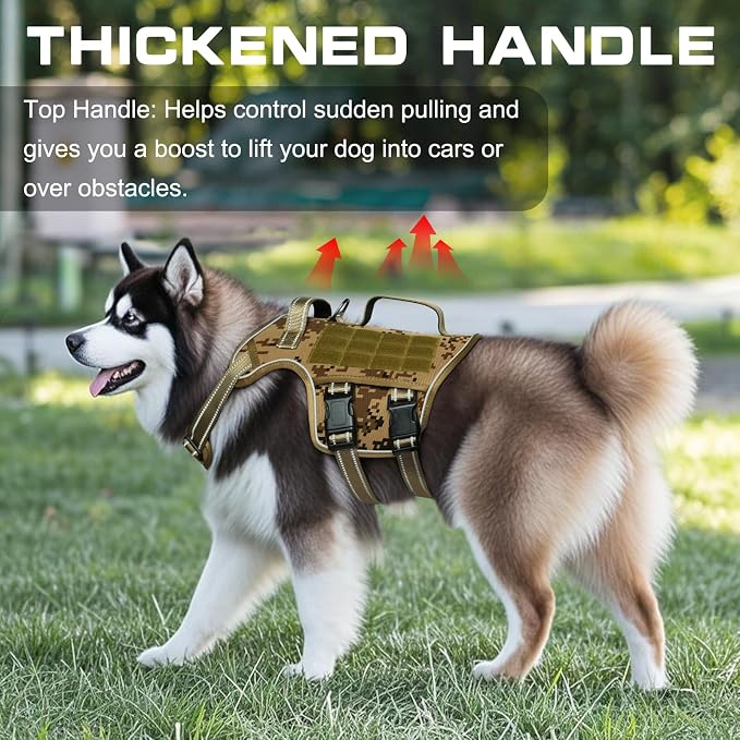 Dog Harness for Large Dogs, No Pull Tactical Vest with Front Clips | Easy Contrl Handle, Breathable Soft Padded, Adjustable, Reflective, Heavy Duty, Easy Take On & Off, Desert Camo X-Large