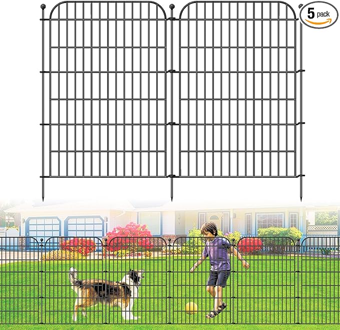 Blingluck Decorative Garden Fence, 5 Panels 40 in(H) X 11.8 ft(L) Rustproof Metal Wire No Dig Dog Fence Outdoor for Yard, Temporary Tall Garden Fence Animal Barrier Decor for Yard & Patio