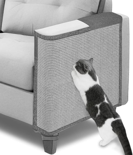 Cat Scratch Couch Protector,23.6" L*19.7" W Scratching Furniture Protector Pad,Cat Scratch Sofa Arm Sheild with Grey Natural Sisal for Protecting Couch Sofa Chair Furniture (Grey/Left Hand)