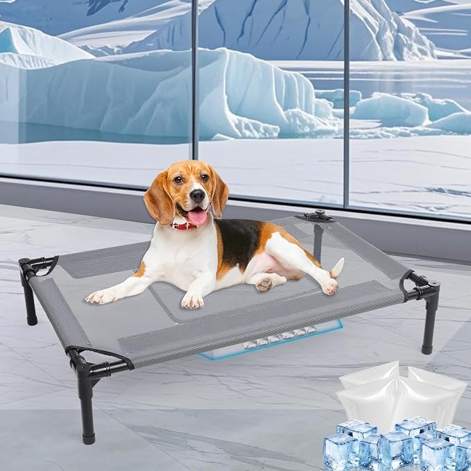 34'' Outdoor Elevated Dog Bed,Raised Dogs Bed,Dog Cot,Dog Cooling Bed-Small | Raised Dogs Bed Medium Large Size Dogs with Four Ice Pack, Cooling Dog Cot Beds, Outdoor Pet Hammock Beds, Outside Pet Beds