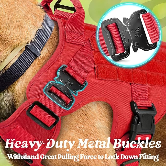 rabbitgoo Tactical Dog Harness for Large, Heavy Duty Military No Pull Vest | Sturdy Metal Buckles, 5 Adjustments, Molle System, Powerful Pullers for Training, Hunting, Outdoor, Red, Large