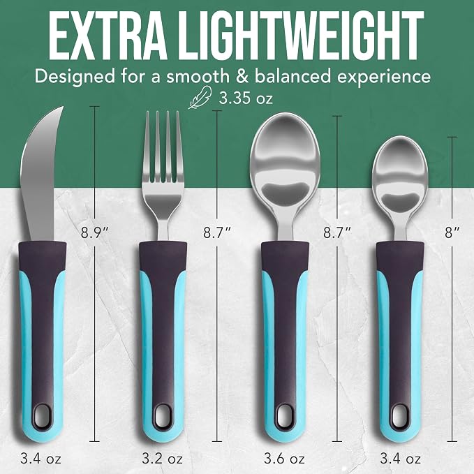 BUNMO Weighted Utensils for Hand Tremors - Elderly, Weak Hand Grip & Handicapped - Stainless Steel - Eat Independently