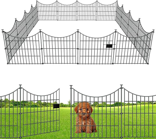 10 Panels Garden Fence Dog Fence Outdoor for Yard, 24in H x 20ft L Rustproof Metal Fencing with Ground Stakes | No Dig Animal Proof Containment for Pets/Rabbits | Durable Patio Security Panels