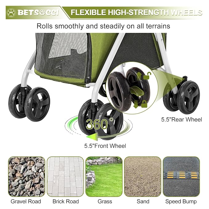 Double Dog Stroller with 2 Detachable Carrier, Portable Pet Stroller for Small Dogs & Cats Folding Lightweight Puppy Travel Carriage, 4 Wheels, Olive Green