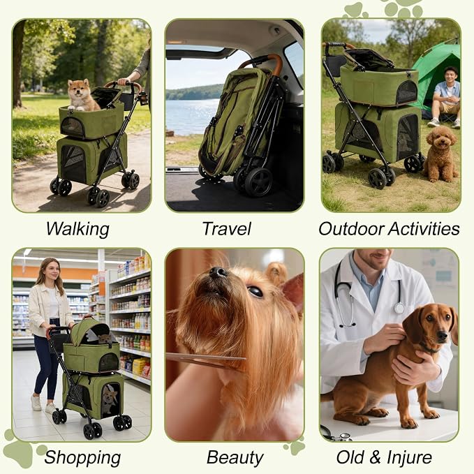 Double Pet Stroller, Foldable Dog Stroller with Detachable Carriers, All-Terrain Wheels, Cup Holder, Storage Bag, for Medium Dogs up to 20 lbs