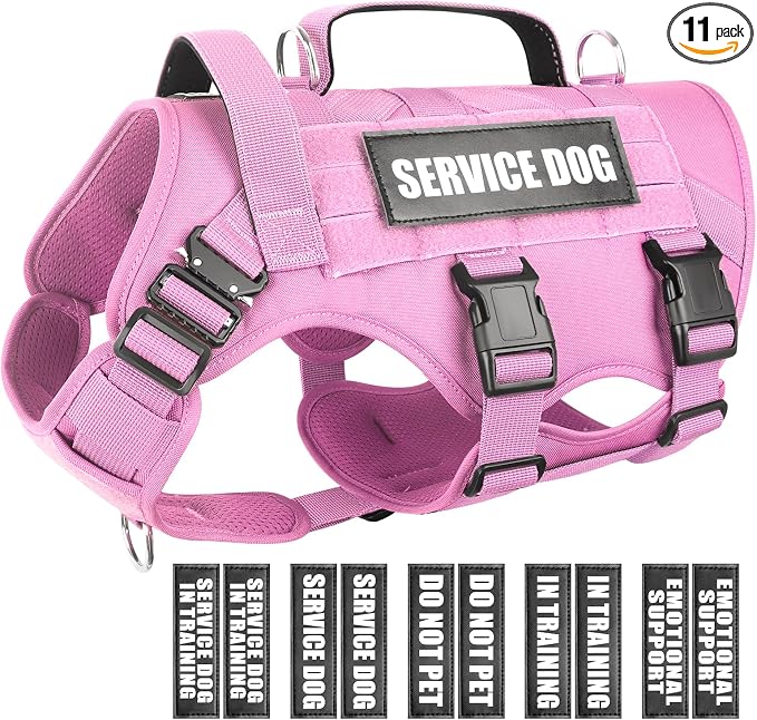 Service Dog Vest Harness for Large Dog, Tactical Working MOLLE Vest with 10 Pet Patches, No Pull Heavy Duty Harness for Training Hunting Walking