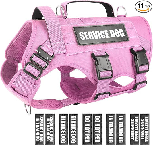 Service Dog Vest Harness for Large Dog, Tactical Working MOLLE Vest with 10 Pet Patches, No Pull Heavy Duty Harness for Training Walking