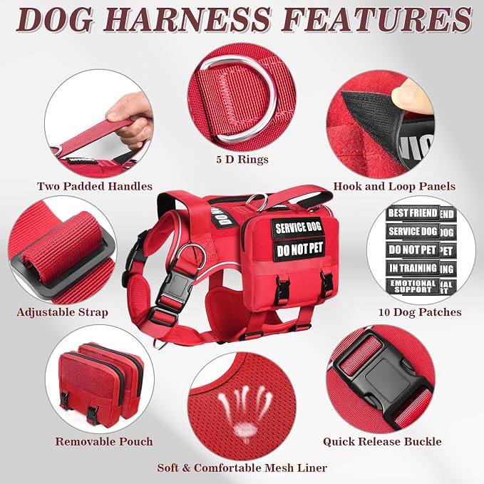 Service Dog Vest with Removable Backpack for Medium Sized Dog Red M | No Pull Adjustable Dog Harness with Pockets,Soft Padded Handles&Molle for Patches,Heavy Duty for Training Hiking Hunting