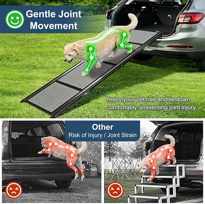 Dog Ramp for Cars 71"Long x 20"Wide SUV & Trucks, Non-Slip Surface Aluminum Pet Ramps for Small & Large Dogs–Heavy Duty Foldable Lightweight Portable Ramp for Senior Dogs High Bed Couch Outdoor 250lbs