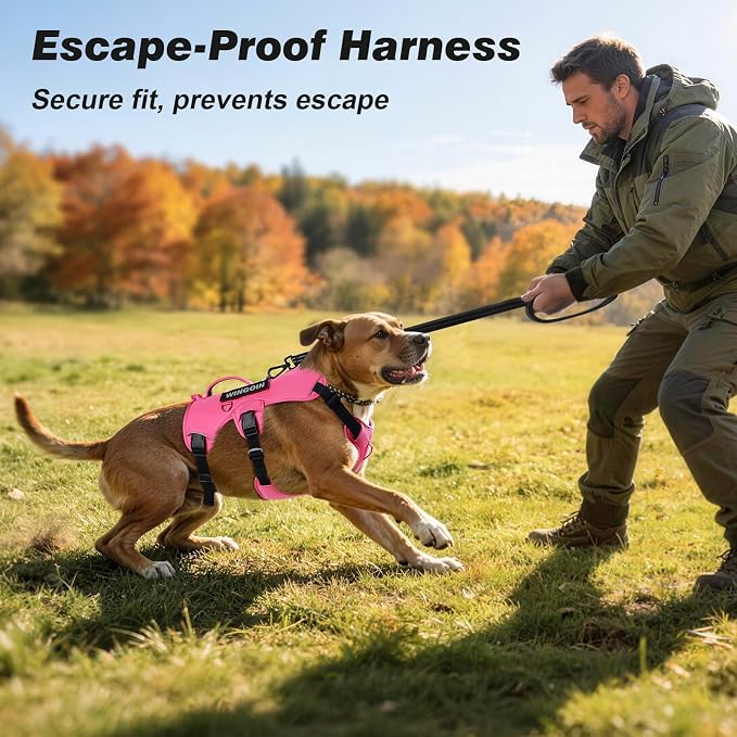 WINGOIN Dog Vest Harness for Large Dogs,Hotpink L | with Handle,Adjustable Reflective,Military K9 Style,Big Size Dog Vest,for German Shepherd,for Walking Training Hunting