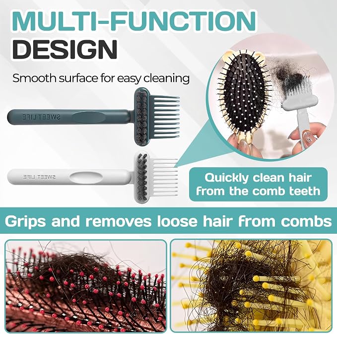 Hair Brush Cleaning Tool,2-In-1 Comb Cleaner,Portable Hair Brush Cleaning Tool,for Removing Hair and Dust,Suitable for Home and Hair Salon（Gray）