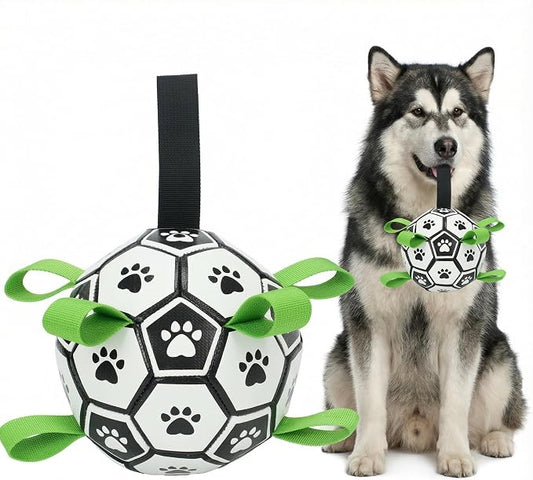 Dog Toys Balls, Dog Soccer Ball with Straps, Dog Birthday Gifts, Durable Balls for Small Medium Pet, Puppy Outdoor Toy, Pet Training Soccer Ball, World Cup Soccer (7.25 Inch)