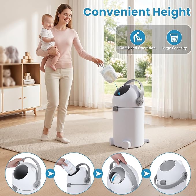 Indoor Outdoor Pet Waste Station, 15L Odor Locking Dog Poop Trash Can with Locking Lid, Portable Handle, Fits Any Bag, No Refill Dog Waste Pail, Cat Litter Disposal Bin, Baby Diaper Pail (Grey)