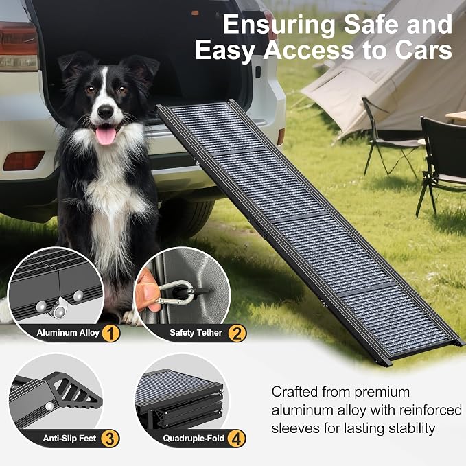 Dog Ramp for Car 71" L × 20" W, Extra-Long & Extra-Wide Foldable | Portable Dog Ramps for Large Dogs, Non-Slip Rug Surface Gentler Climb 270 lbs Capacity, Outdoor Sturdy Dog Ramp for SUV/Truck