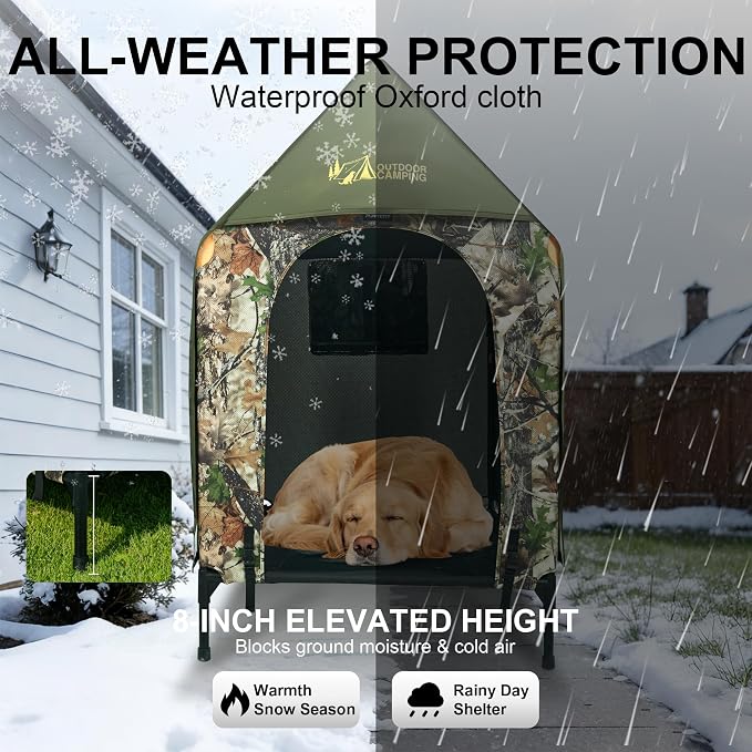 Large Dog House Outdoor - Weatherproof 2-in-1 Elevated Dog Bed Tent, Size M | 2-in-1 Elevated Dog Bed Tent, Weatherproof, Extra Large Dog House, Outdoor, Indoor