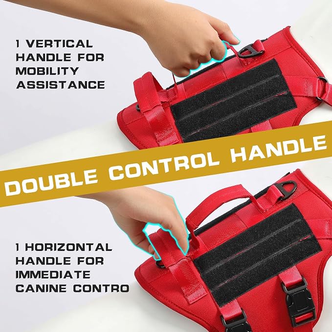 Service Dog Vest Harness for Large Dogs,No Pull with 3 Leash Clips,Tactical Working Vest with 4 Pet Patches,Reflective Oxford No Choke Pet Vest with Easy Control Handle for Walking Hiking Training
