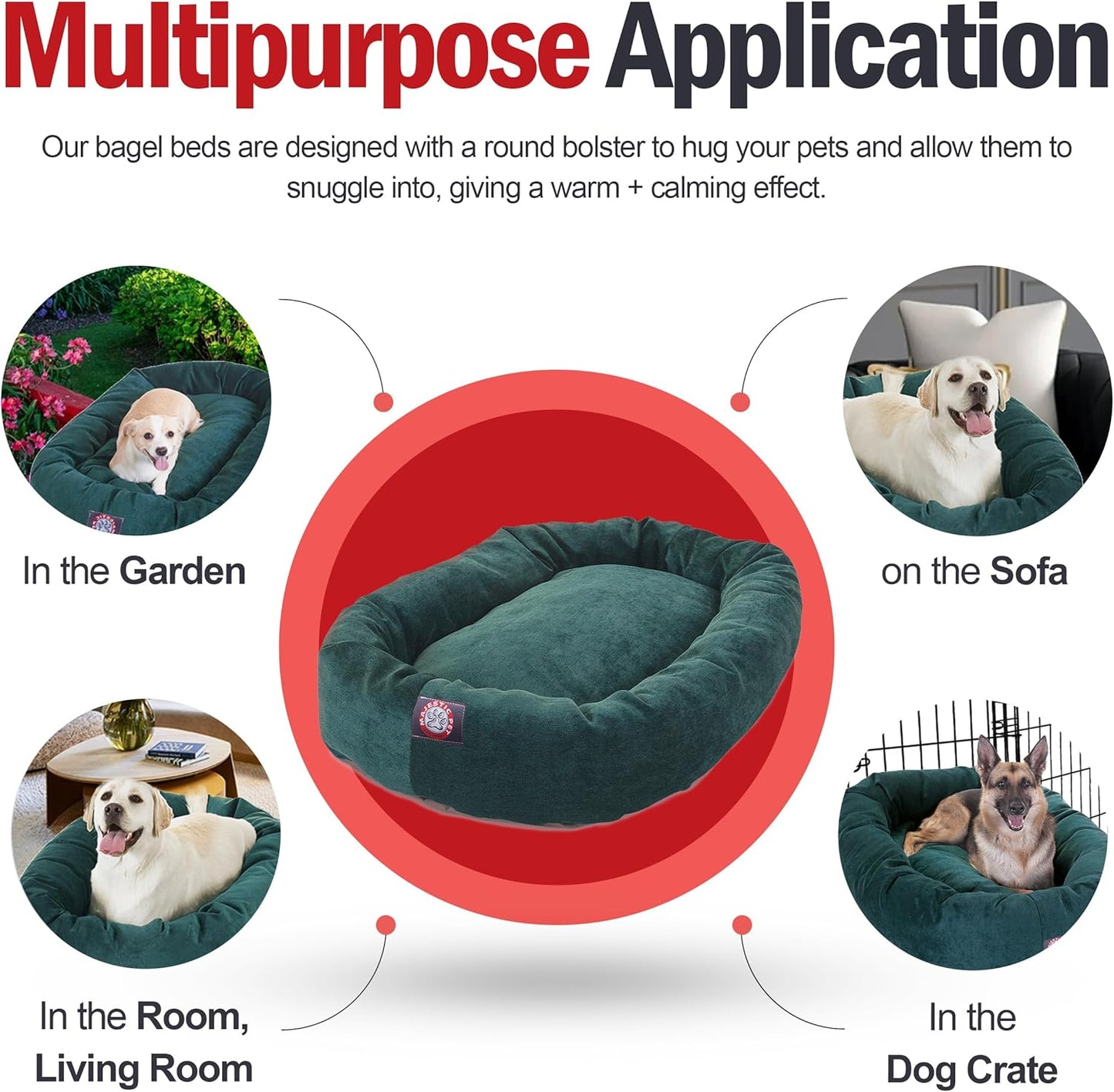 Majestic Pet 32 Inch Micro Velvet Calming Dog Bed Washable 32x23x7 (inch) – Cozy Soft Round Donut Dog Bed with Spine for Head Support - Pet Bed Medium – Marine (2025)